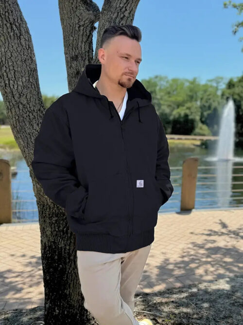 custom embroidered carhartt jacket washed duck black